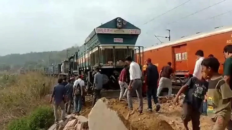 Goods train engine derailed