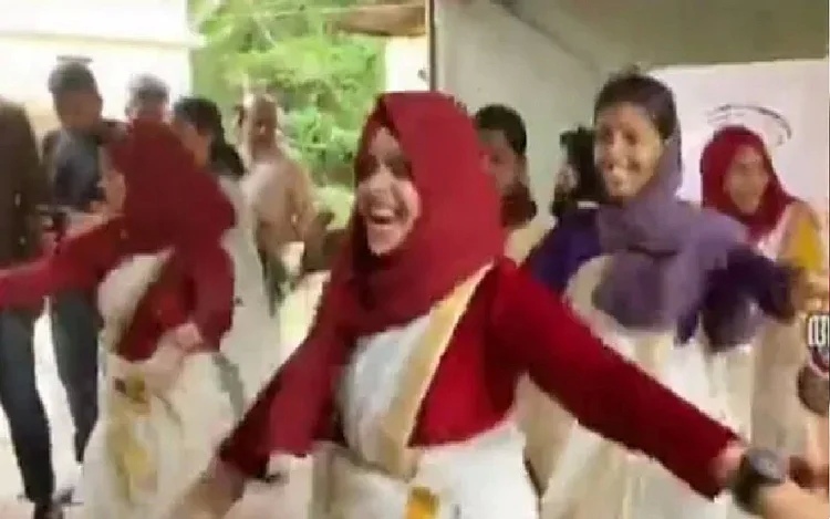 Girl students celebrating Onam wearing hijab