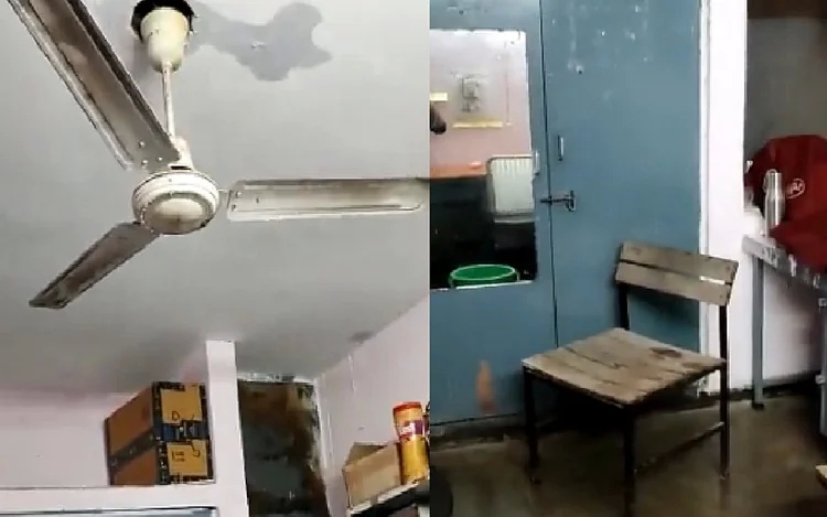 Rain water dripping from the roof of JNU hostel