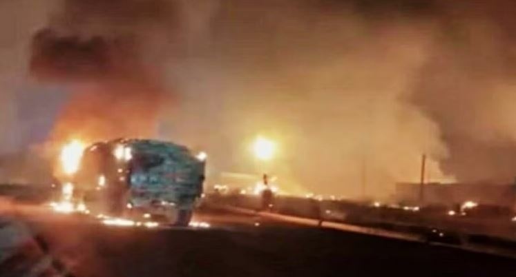 Gas tanker and trailer collided
