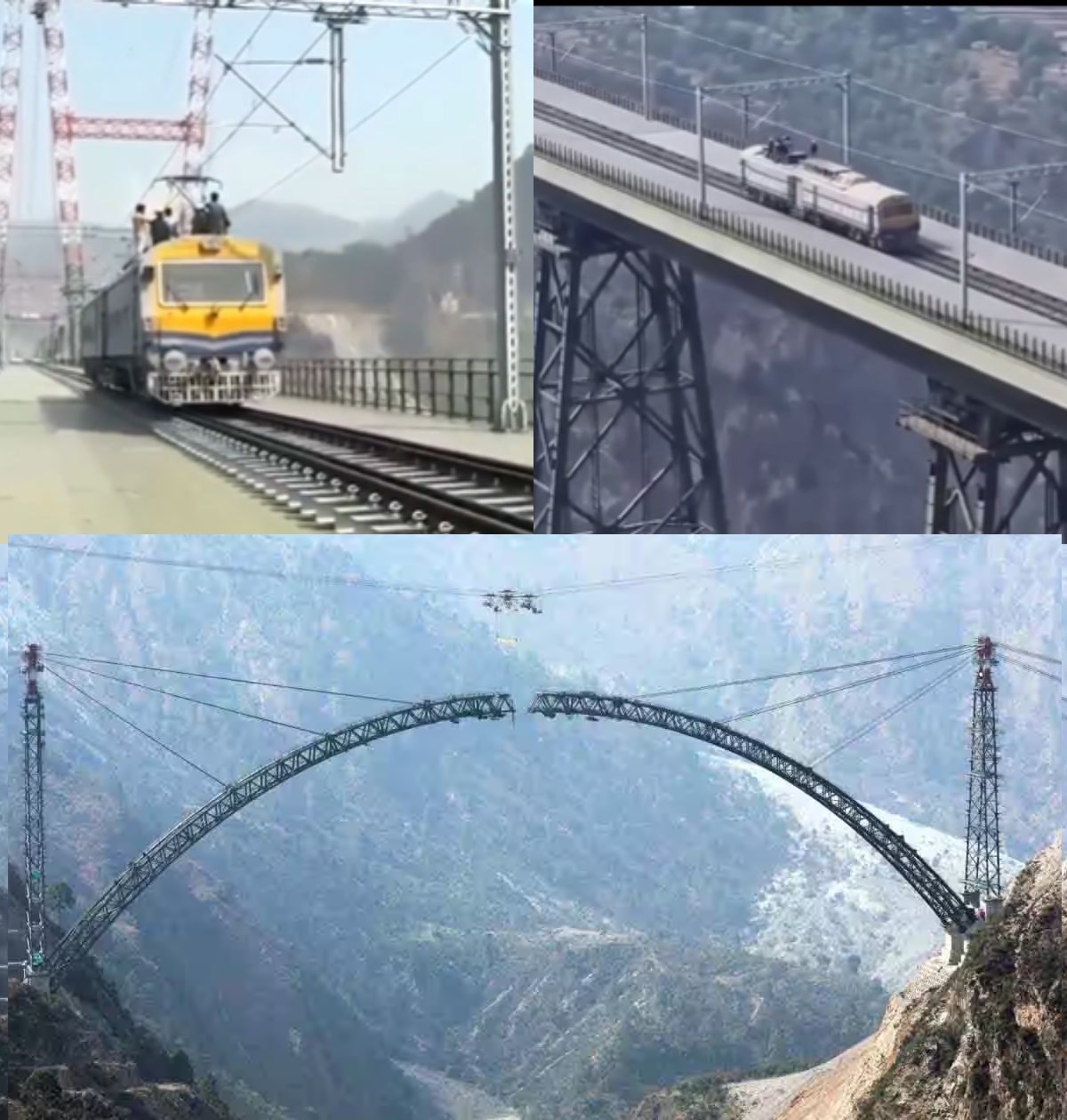 First Train Crosses World Highest Railway Bridge on Chenab River in Jammu Kashmir
