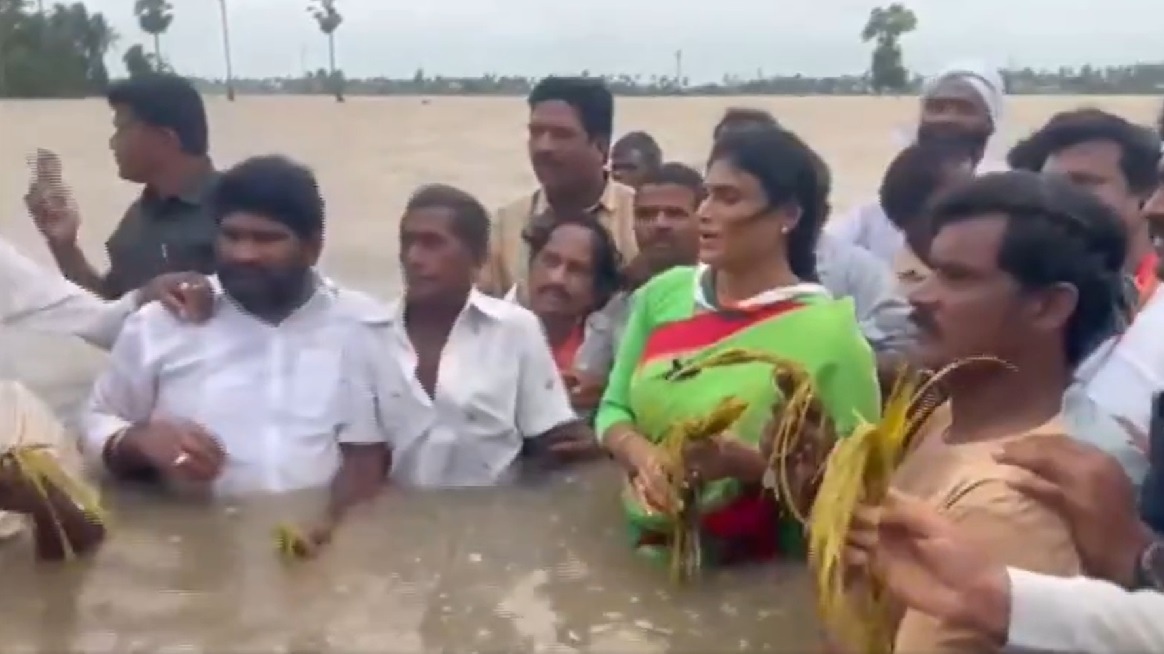 YS Sharmila Wades Through Floodwaters to Highlight Plight of Victims in Andhra Pradesh