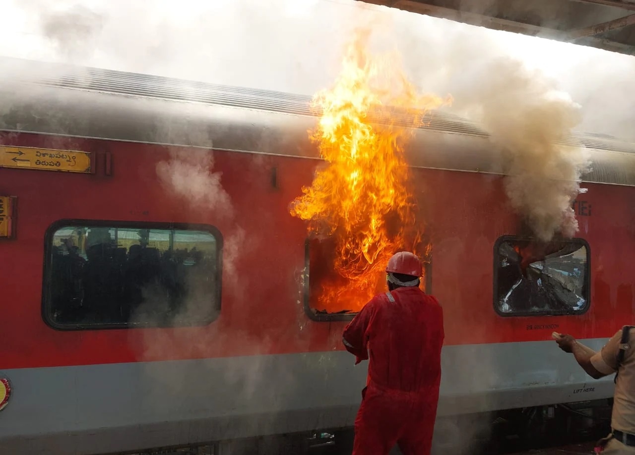 Fire Engulfs Three Coaches of Korba Visakhapatnam Express at Visakhapatnam Station