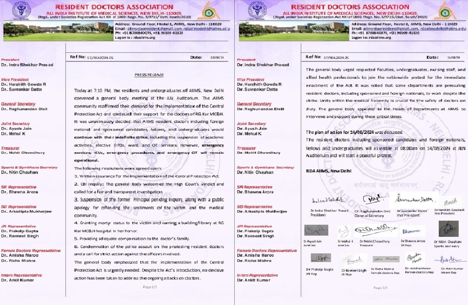AIIMS Doctors Continue Strike, Demand Central Protection ACT Following RG Kar Medical College Incident