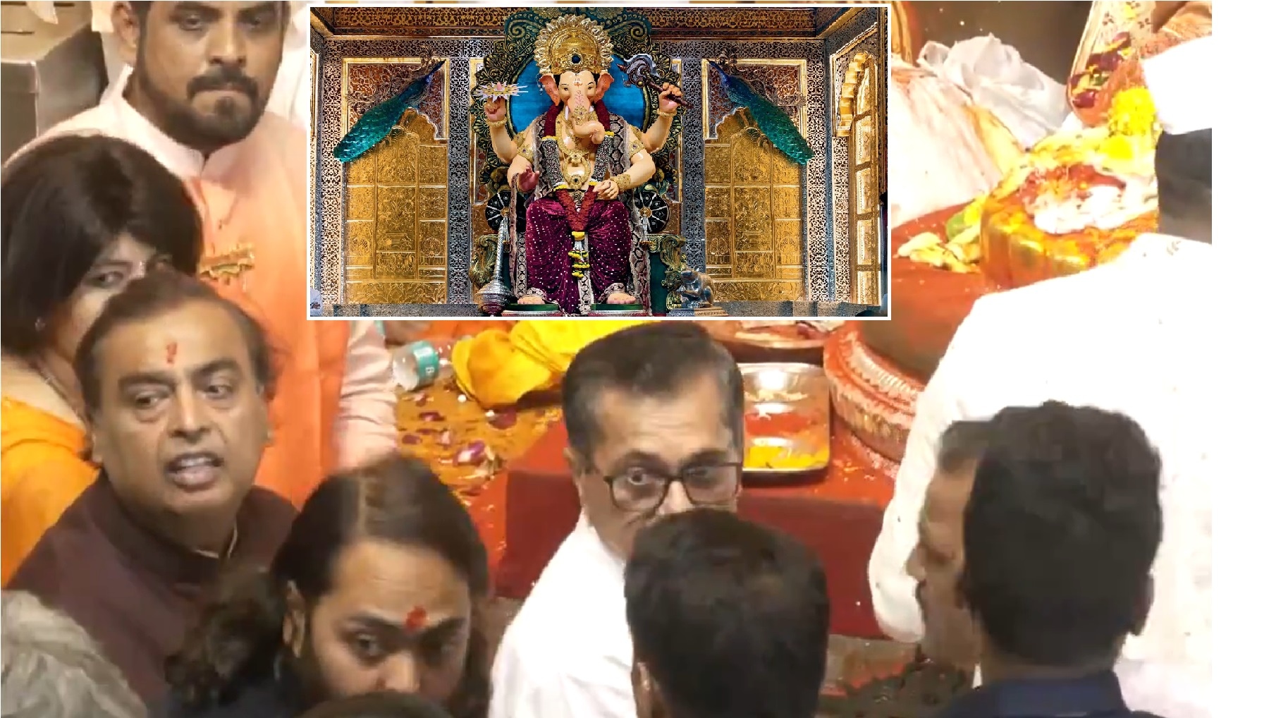 Mukesh Ambani and Son Anant Ambani Offer Prayers at Mumbai&rsquo;s Lalbaugcha Raja