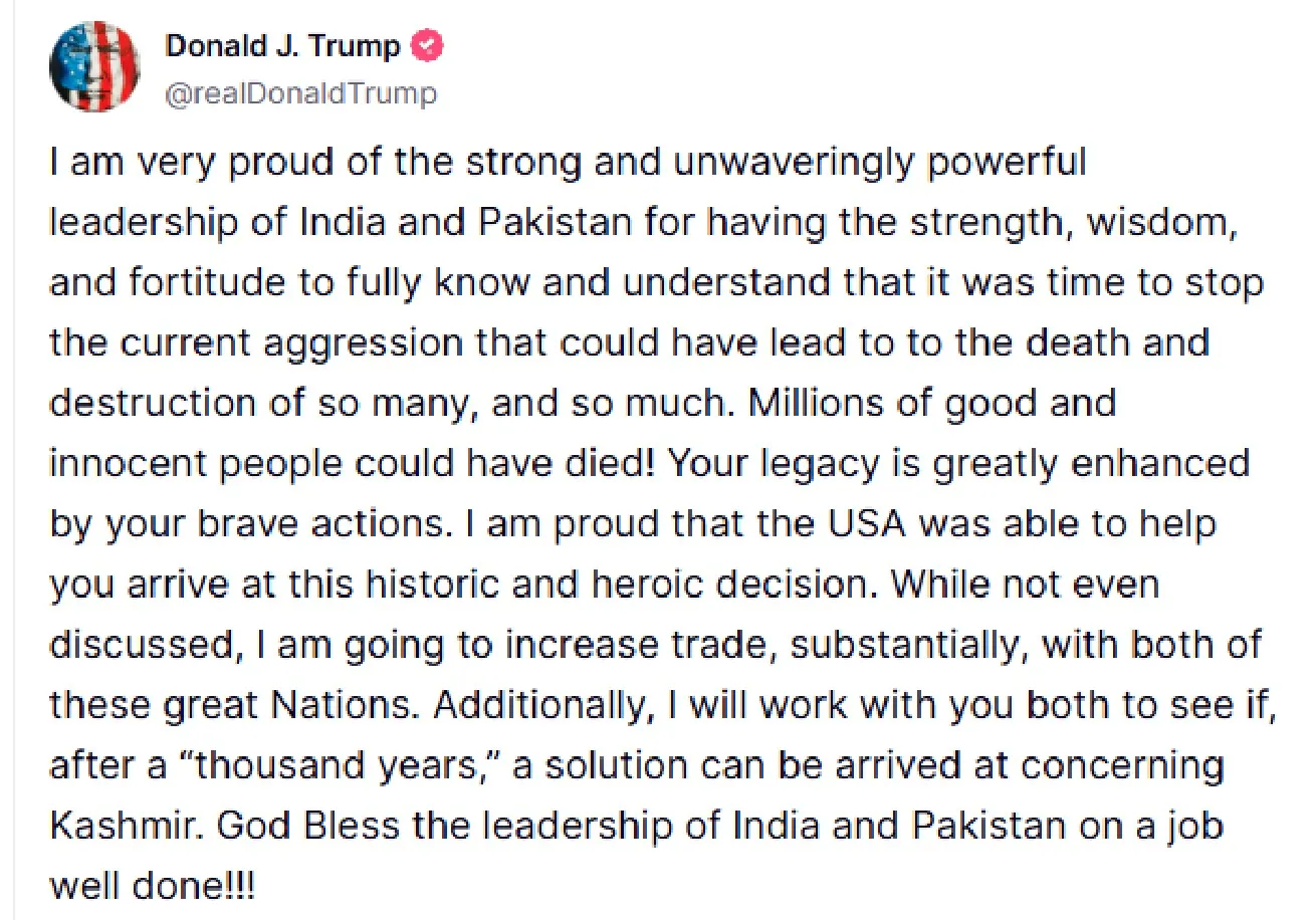Trump Praises India and Pakistan Leadership Promises Stronger Trade and Hints at Kashmir Solution