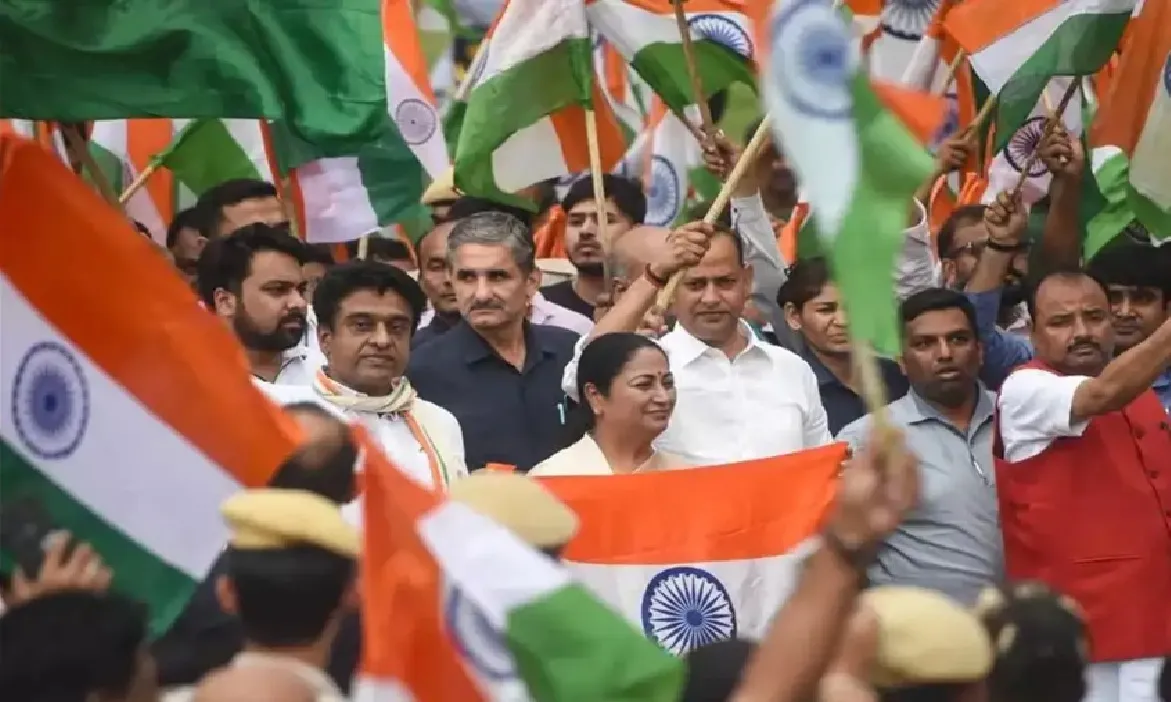 Uttarakhand CM Pushkar Singh Dhami Leads &lsquo;Tiranga Shaurya Samman Yatra&rsquo; in Dehradun.