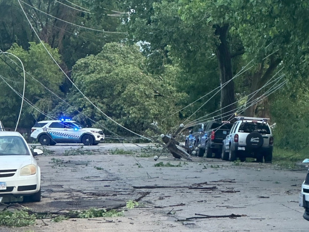 Giant tree crushes van with six children in Chicago during violent storms