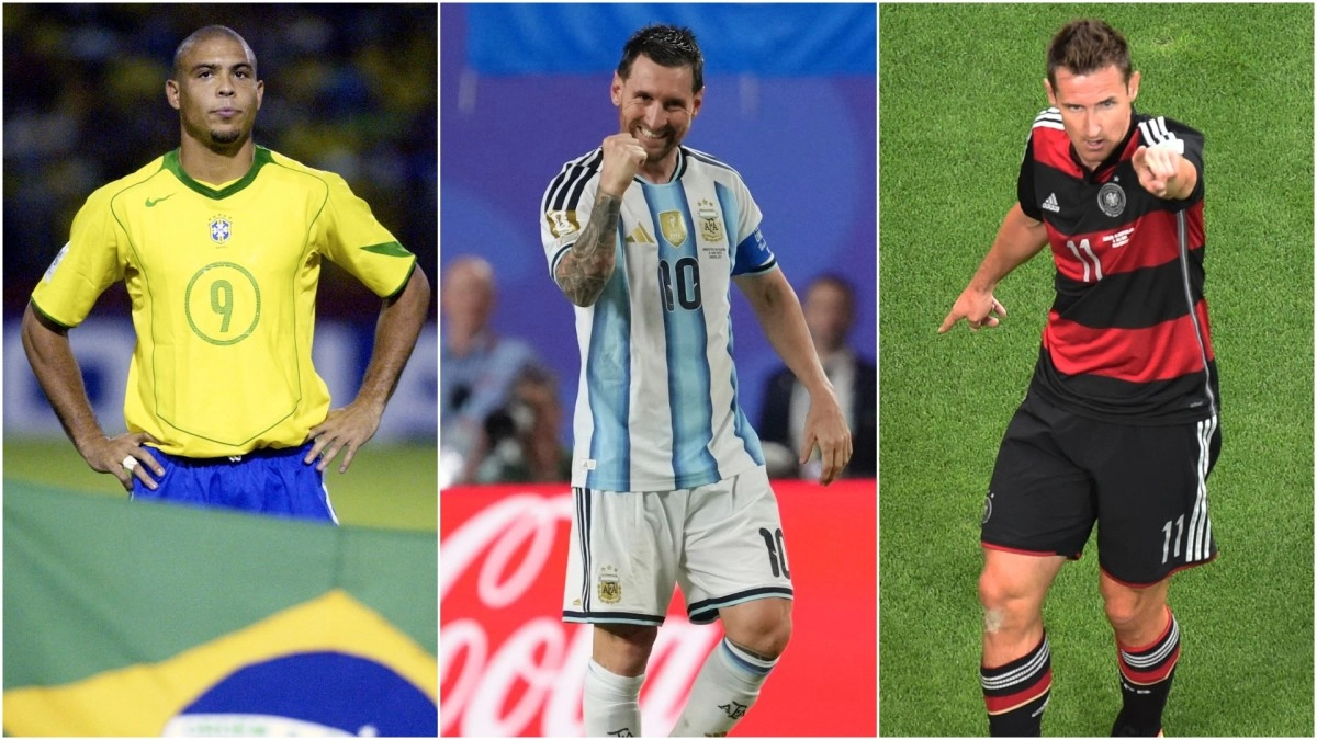 Top scorers of the World Cups how many games Messi Klose and Ronaldo needed