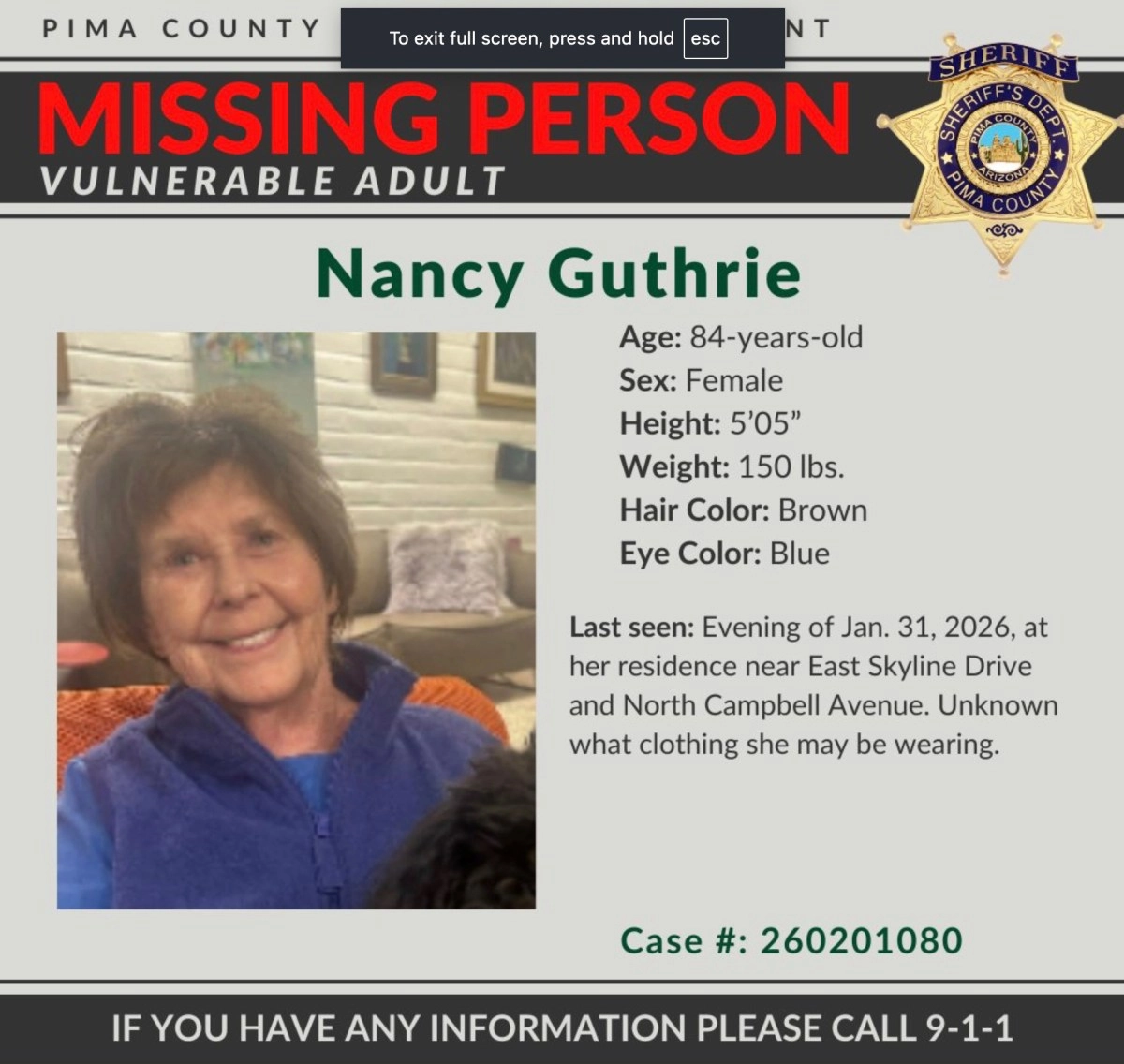 Nancy Guthrie has been missing for six months; investigation continues without arrests
