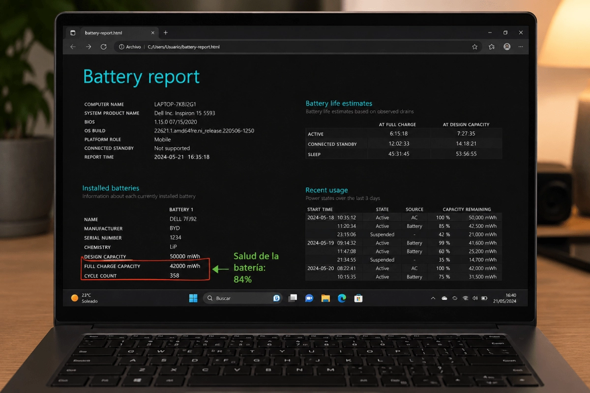So you can know the real status of the battery of your Windows laptop, without installing anything