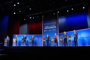 Clashes over gasoline, housing, and insurance mark the debate in California toward the next governor