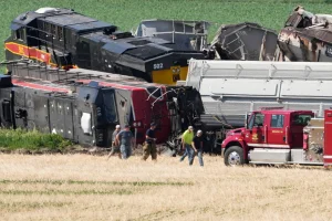Freight train hits truck in Iowa: one dead and one injured after massive derailment